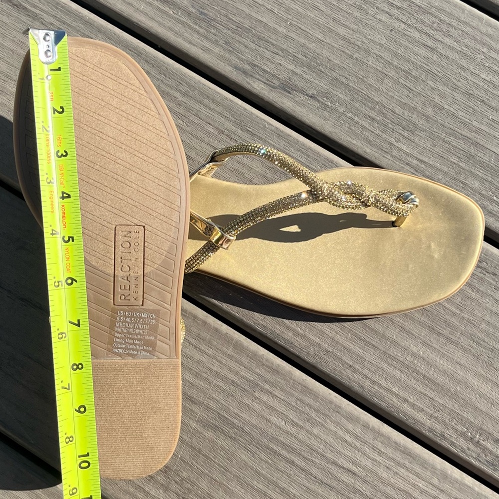 Kenneth Cole Reaction; 'Whitney' Cream/Tan; Gold Rhinestone; Sandals; NWT: 9.5M - Picture 8 of 12